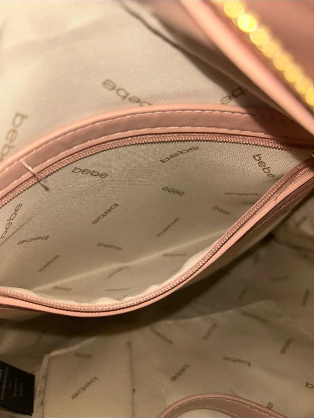 bebe Brown Patterned Tote with Pink Trim and Strap